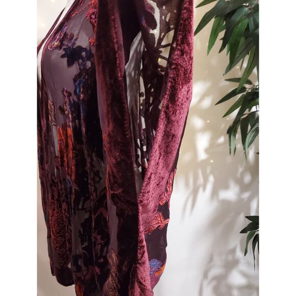Wehello Womens Sheer Floral Velvet Burnout Open Kimono One Size Boho Hippie - Picture 6 of 12